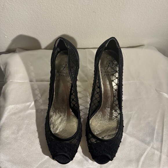 Adrianna Papell Black Mesh Peep-Toe Heels – Size 7 1/2 - Picture 4 of 6